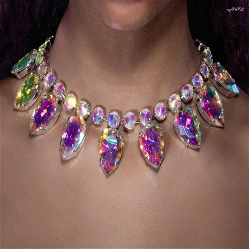 

Pendant Necklaces CUIER Luxury Glass Crystal Big Water Drop Statement Choker Necklace For Women Rhinestone Large Collar Wedding Jewelry