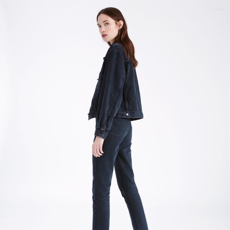

Women's Jackets 2023 Spring Summer Special Offer Lapel Dark Blue High-count Cotton Women Denim Jacket