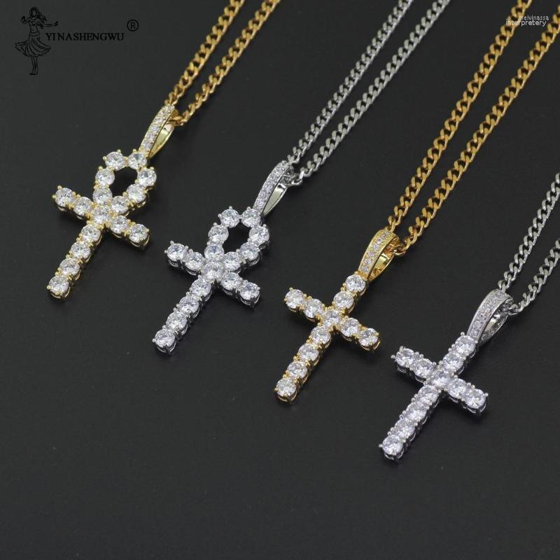 

Pendant Necklaces Hip Hop Anha Cross Copper Setting CZ Stones Necklace Jewelry For Men And Women With 18/20/22/24/30 Inch Rope Chain