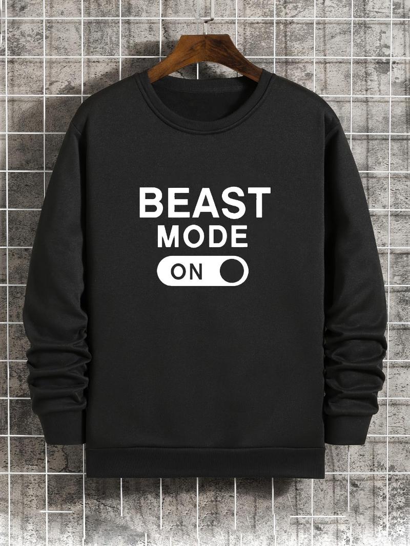 

Men's T Shirts Round Neck Long Sleeve Sweatshirt With Letter Print, Black