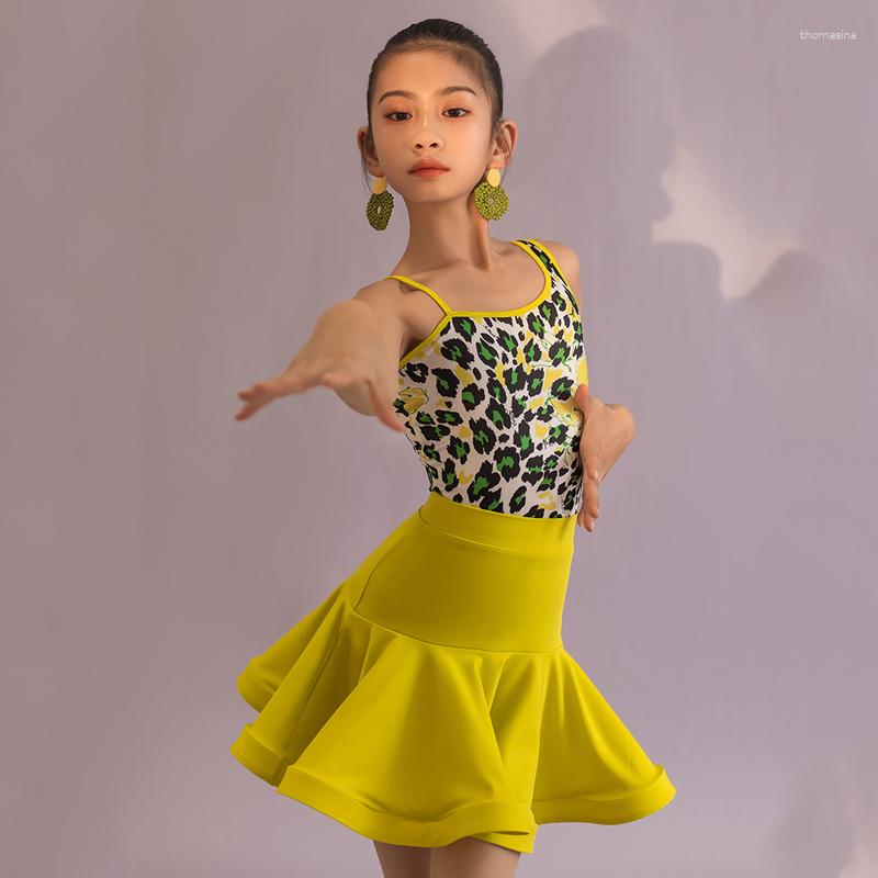 

Stage Wear Girls Latin Dance Practice Clothes Sleeveless Bodysuit Skirt Performance Suit Cha Training Clothing Samba Costume DNV15996, Tops-skirt 2pcs