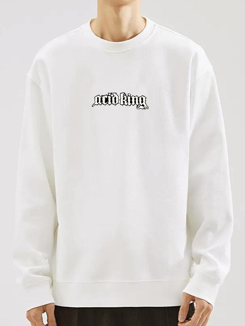 

Men's T Shirts Acid King Print Long Sleeve Round Neck Sweatshirt, White