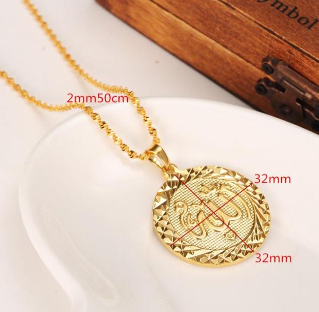 

Women men039s Faith Solid Gold GF 24K Yellow Chain Round Shape Pendant Jewelry 196quot Classic Muslim Whole5459821