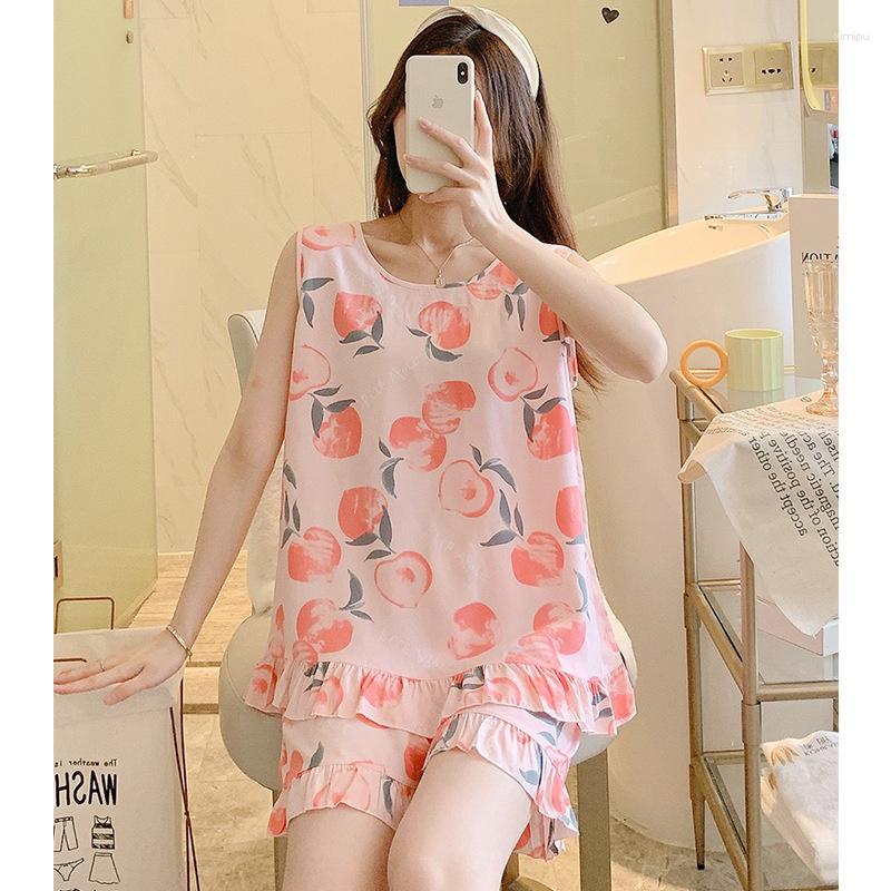 

Women's Sleepwear Summer Women's Cotton Silk Two-piece Pajamas Simple Small Fresh Pullover, Color 4