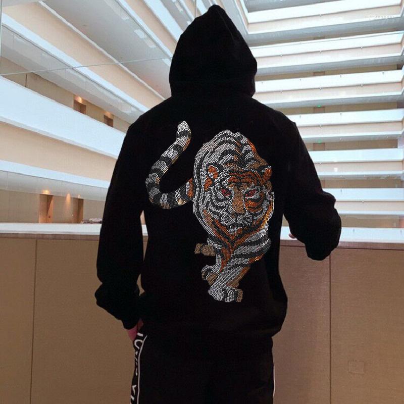 

Men's Hoodies Autumn /Winter Jacket Diamond Tiger Pattern Fashion Personality Men's Hoodie Casual Black And White, As shown asian size