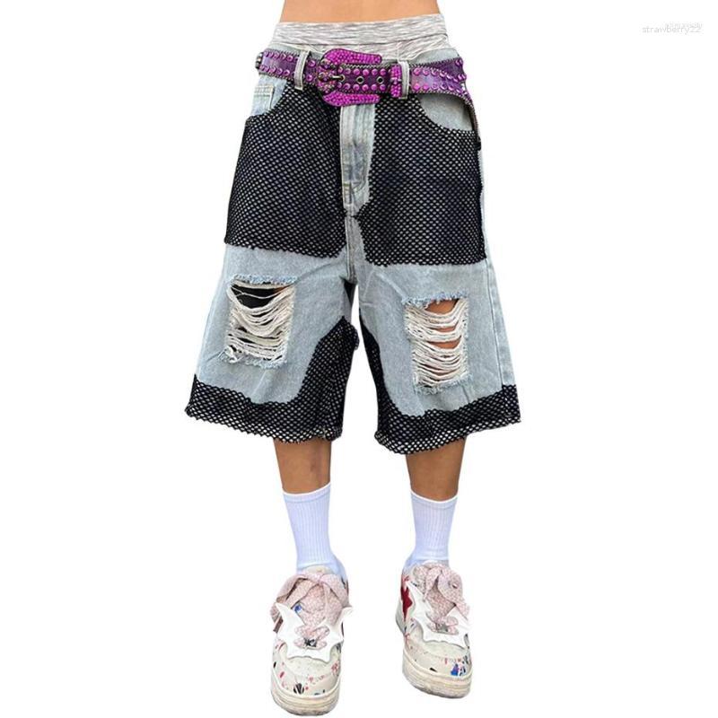 

Men's Shorts Men's High Street Destroyed Oversized Hip Hop Short Jeans With Mesh Patchwork Fashion Streetwear Ripped Denim Loose Fit, Black