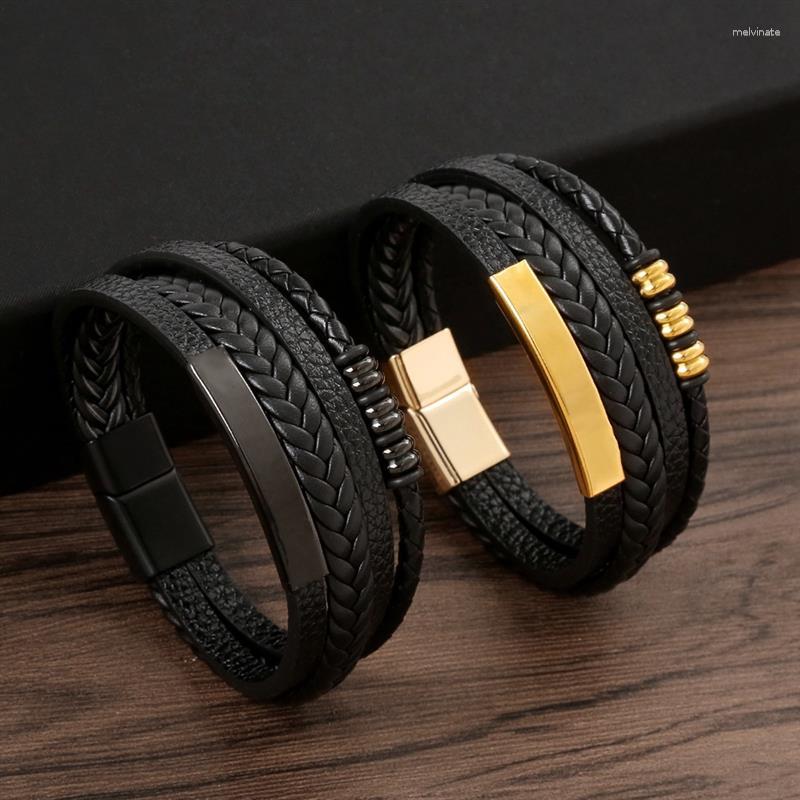 

Charm Bracelets High Quality Hand-Woven Leather Bracelet Stainless Steel Men Punk Bangle For Friend Jewelry Gifts