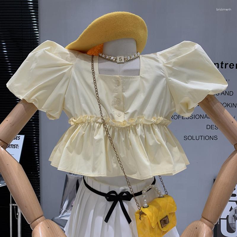 

Women's Blouses In Women's Clothing 2023 Spring Square Collar Puff Short-sleeve Shirt Design Sweet Doll Short Top Blusas, Black