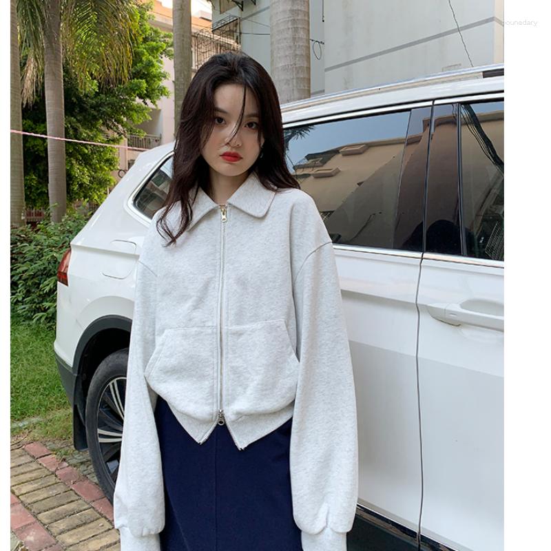 

Women's Hoodies Letter Print Pullover Women's White Retro Up Long Sleeve Loose Jacket Coats Harajuku Casual Sweatshirt Y2K Streetwear, Light grey