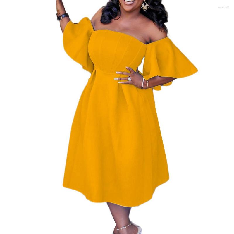 

Ethnic Clothing African Dresses For Women 2023 Summer Elegent Half Sleeve White Yellow Orange Color Knee-length Dress