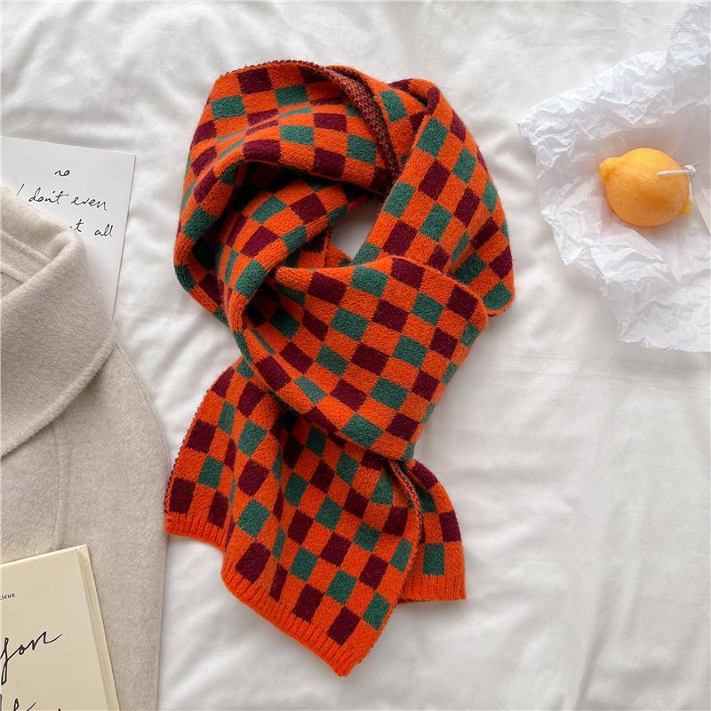 

Scarves Red Green Winter Knitted 2023 Warm Neckercheif Scarf 22 170cm Women Fashion Plaid Bufanda Design Woolen Yarn Shawl Wraps Foulard