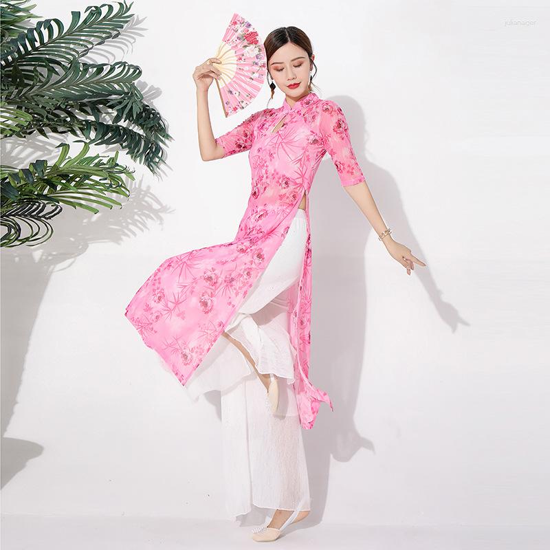 

Stage Wear Women Classical Oriental Belly Dance Dress Ladies Chinese Hanfu Cheongsam Costumes Robe Tops Pants Dancing Clothing, Pants-mesh