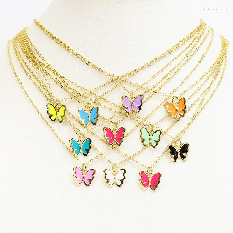 

Pendant Necklaces 10 Pcs Enamel Butterfly Necklace Mix Color Jewelry Fashion Chain 52096