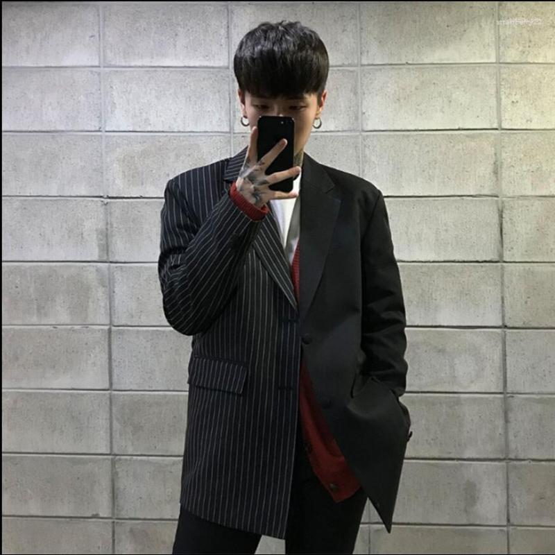 

Men' Suits Men' -3xl Blazers Jackets Men Loose Single Suit Tide Casual Stitching Striped Personality Spring And Autumn Original, Black