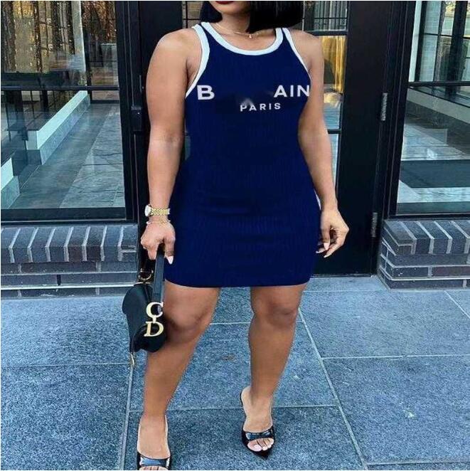 

NEW Summer Luxury Brand Designer Dress Fashion Letter Printed Dresses For Woman Slim Quick Dry Mini Skirt American Womens Clothing Plus Size 3xl 4xl, Dark blue