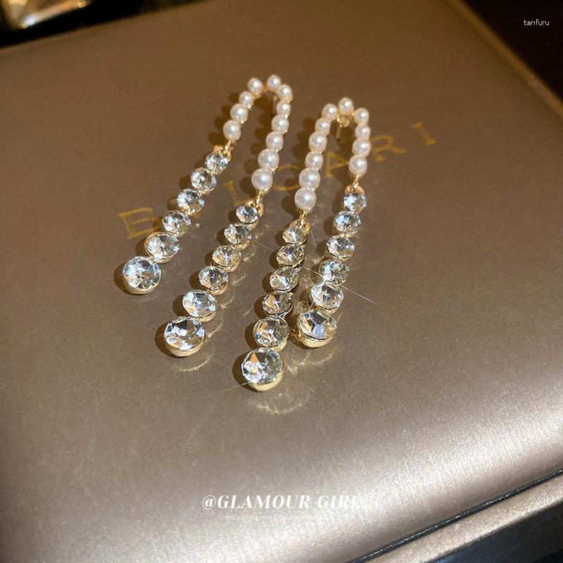 

Dangle Earrings 53mm Jewelry Crystal Pearl Tassel Long For Women