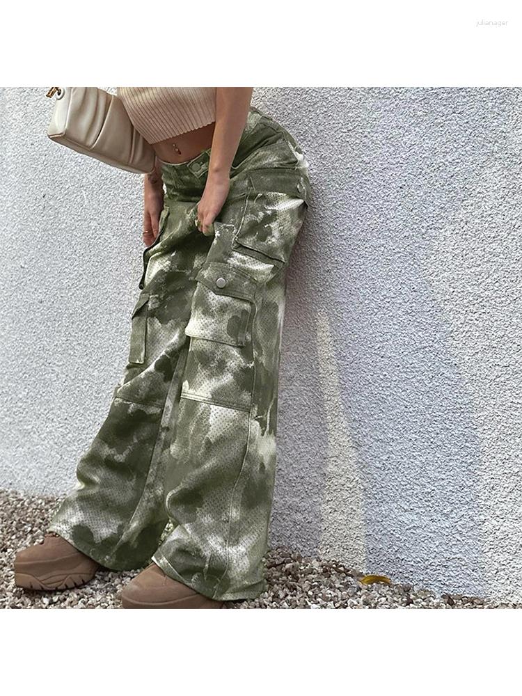 

Women' Jeans 2023 Women Vintage Harajuku Fashion Baggy Tie Dye Wide Leg Denim Cargo Pants Straight Long Trousers Design Y2k Streetwear, Army green