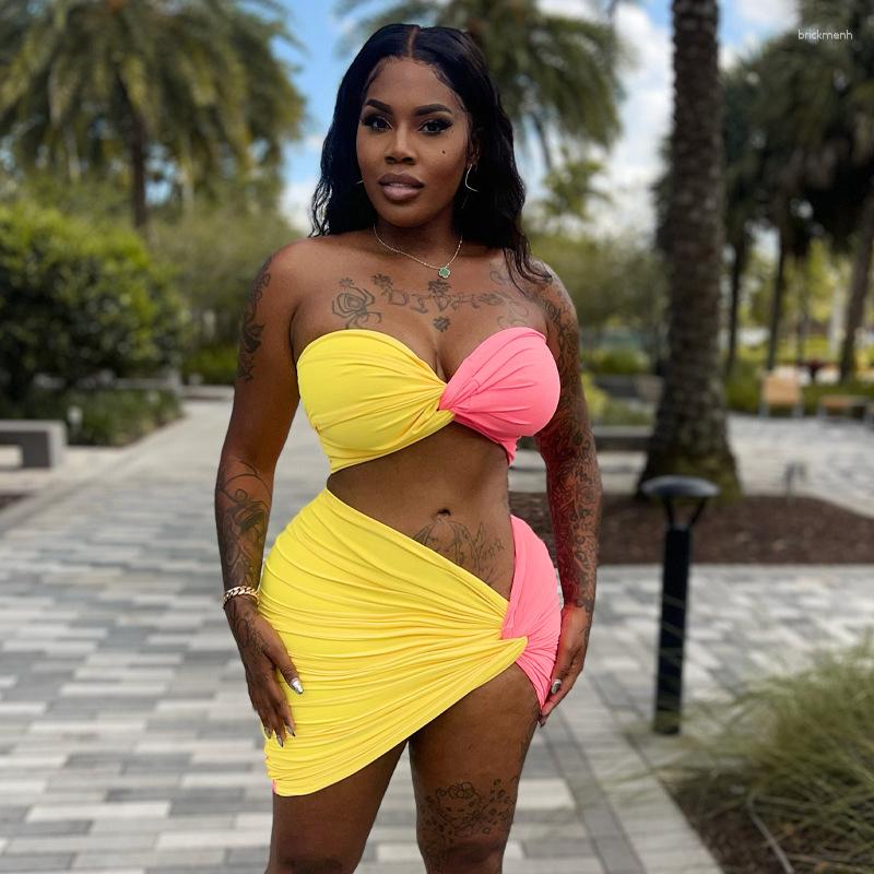 

Women' Swimwear Bikini Cover Up Beach Dress Clothing Women Wear Summer 2023 Hitting Scene Two Piece Leisure Short Skirt Suit Solid Spandex, White