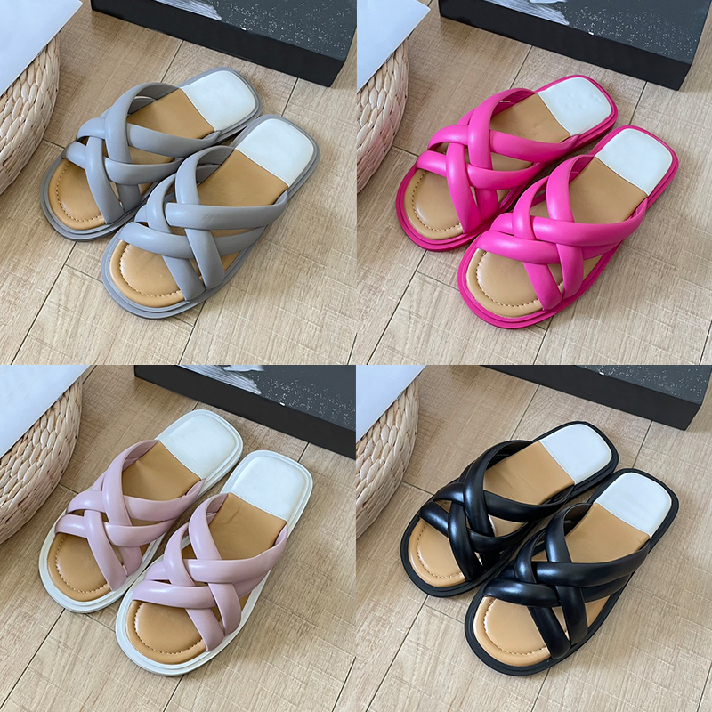 

Cnel designer slippers Lambskin Straps Slides Sandals pearl pink white black grey fuchsia womens shoes summer beach slide luxury flats women slipper sandal