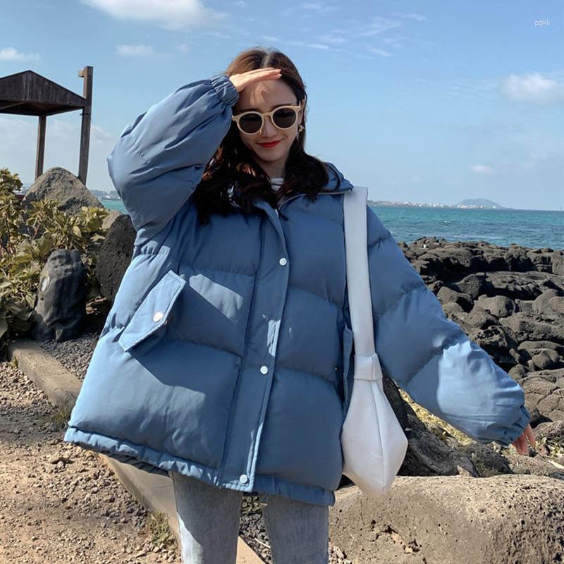 

Women's Trench Coats 2023 Autumn Winter Down Cotton Jacket Womens Korean Fashion Casual Bread Clothing Women's Short Hooded Warm Parkas, Blue