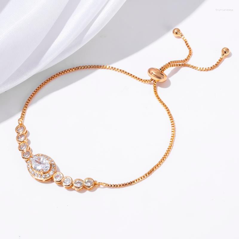 

Link Bracelets Chain Yunkingdom Elegant Oval Shape Cubic Zirconia Gold Bracelet Bangle For Women Trendy Jewelry Gift Adjustable Raym22