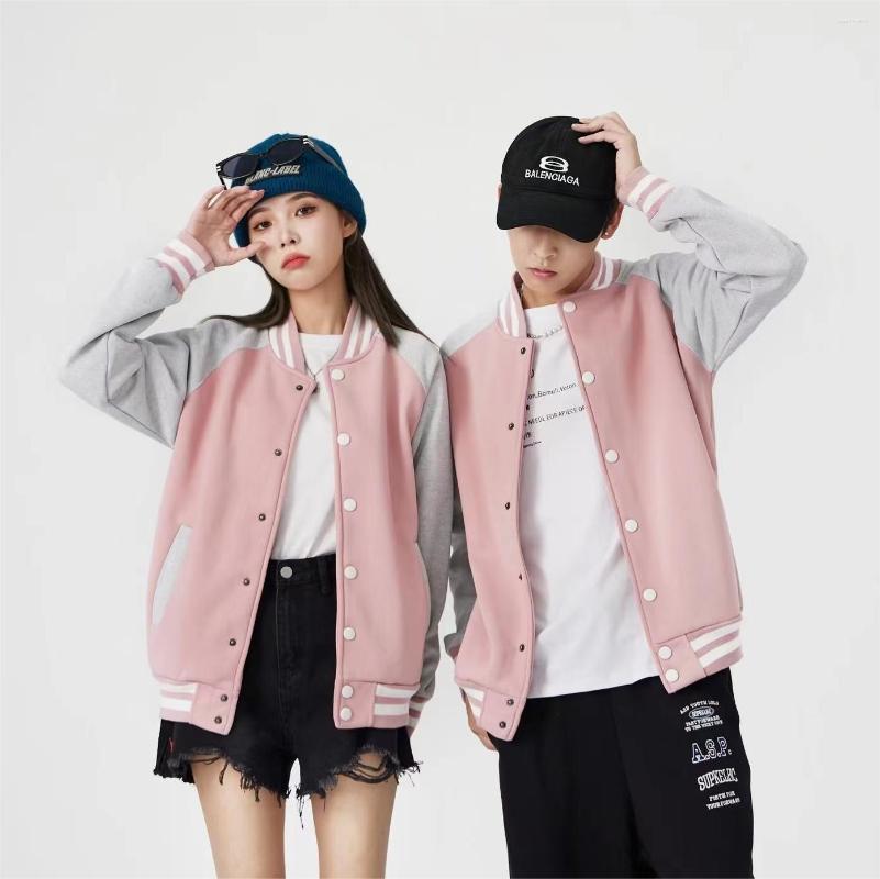 

Men's Jackets Varsity Men Autumn Quality Patchwork Color Zipper Button Sports Coat Women Man Team Campus Baseball Jacket, 01 pink grey
