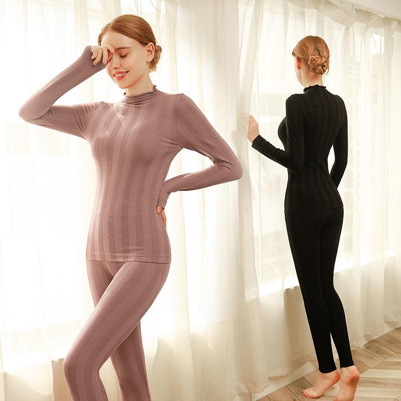 

Women's Two Piece Pants Winter Thermal Underwear Sets Women's Warm Casual Hight Stretch Long Johns Set For Women Lingerie Pajamas E600, Black