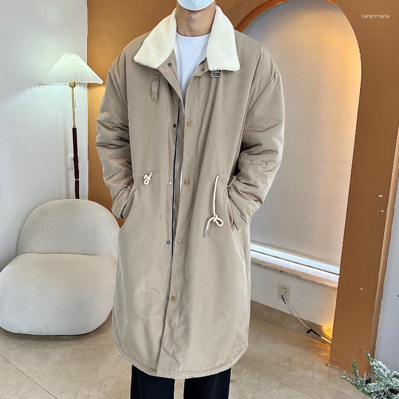 

Men's Jackets ZCSMLL Winter Korean Lamb Wool Turn-down Collar Coat Men's Medium Long Loose Simple Thickened Sleeve Female Trench, Black