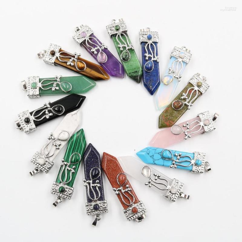 

Pendant Necklaces Xinshangmie Natural Amethysts Rose Pink Quartz Epidote Stone Sword Shaped Necklace Taper Pendulums Pendants Charm Jewelry