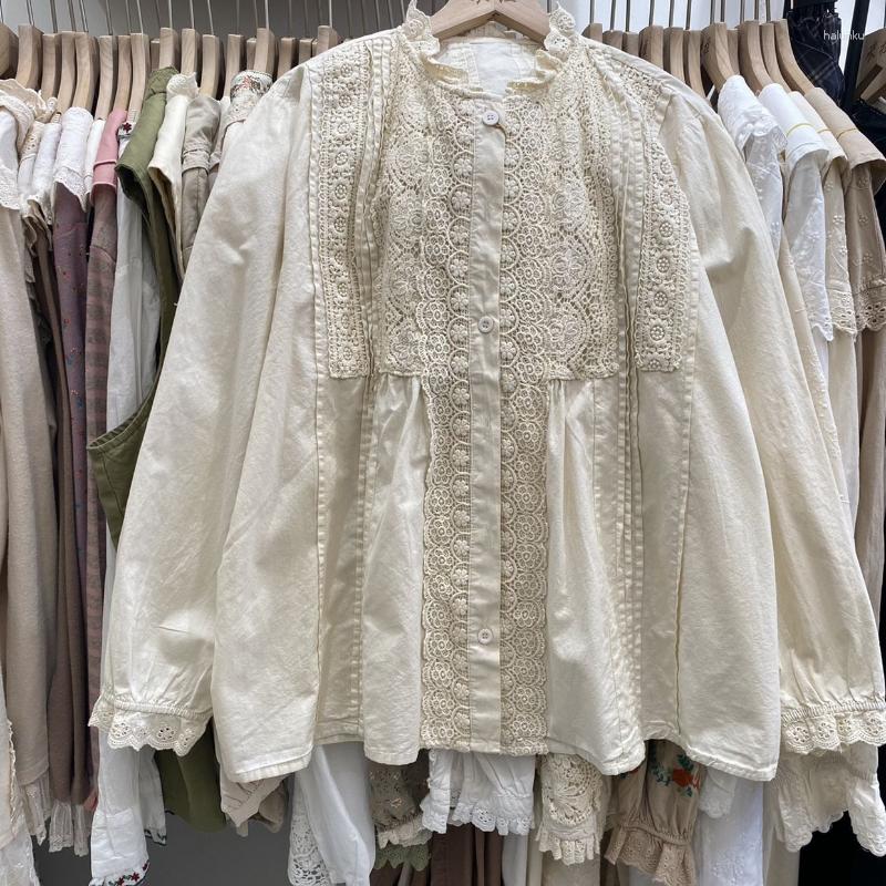 

Women's Blouses Fashion Vintage O Neck Long Sleeve Solid Color Embroidery Ruffles Shirts Spring Casual Loose Oversized Women Clothes Top, Khaki