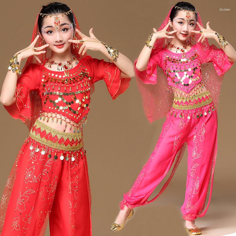 

Stage Wear Child Dancing Sets Girl's Performance Clothing Dress For Kids Belly Dance 6 Color Egypt Costumes Bollywood Clothes, Blue