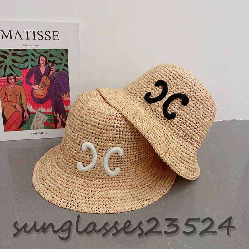 

Designer Bucket Hats for Women Luxurys Straw Hat Fashion Hand Woven Cap Mens Summer Caps Beach Hats Big Brim Hats Sun Buckets Hat, Black