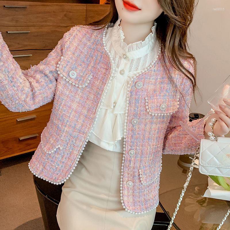 

Women' Jackets Autumn Woman Jacket O Neck Long Sleeve Small Fragrance Tweed Coat Chaquetas Para Mujer Chic Elegant Outwear Clothes U777, Pink