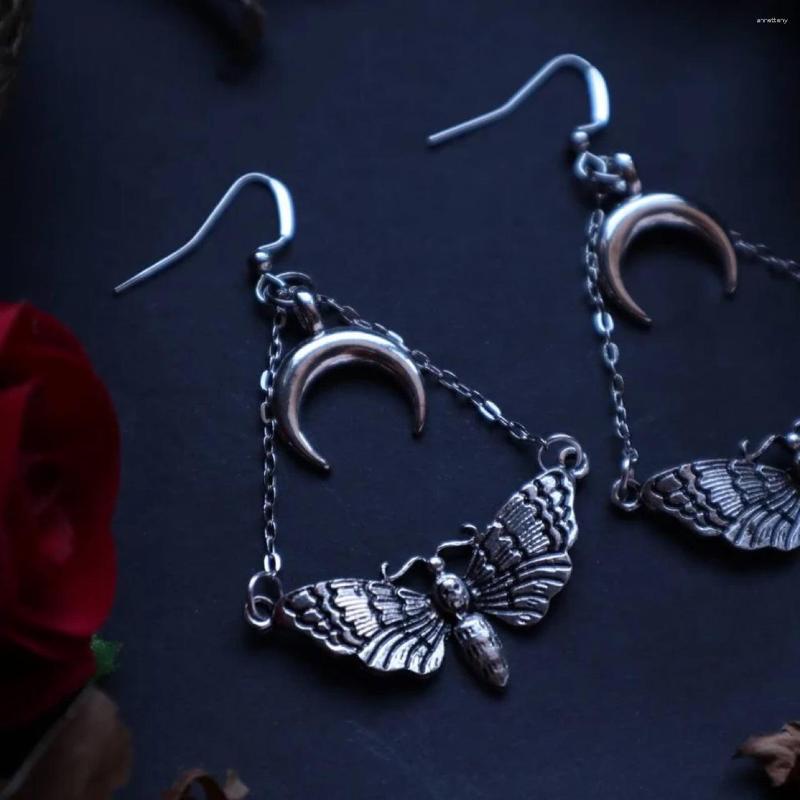 

Dangle Earrings Gothic Fashion Moth Moon Drop For Women Dark Creative Cool Vintage Trend Jewelry Party Accessories