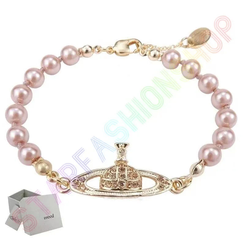 

Saturn bracelet pearl beaded strand diamond tennis planet bracelets woman gold designer jewelryfashion accessories with boxs 4Color0.12