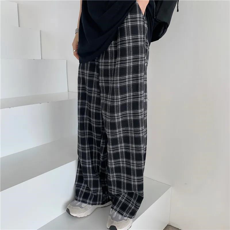 

Black and pink Plaid pants Oversize New Women Casual Loose Wide Leg Trousers Ins Retro Teens Straight Trousers Hiphop, Purple