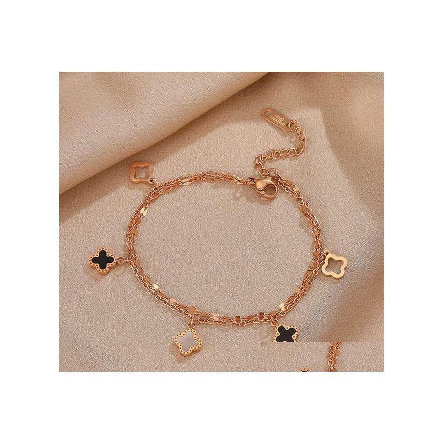 

Charm Bracelets Four Leaf Clover Steel Rose Gold Bracelet Womens Dign Friends Student Temperament Korean Simple Hand Dho4M