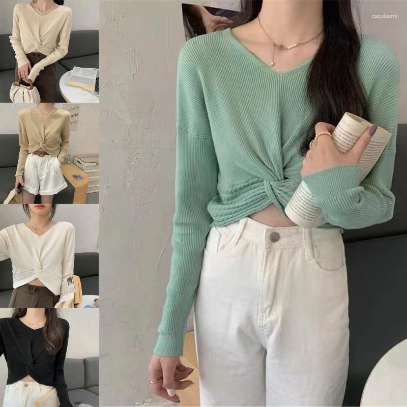 

Women's Knits Women Fashion Fall Long Sleeve Crop Top Rib Knit Twisted Asymmetric Slim Sweater N7YE, Green