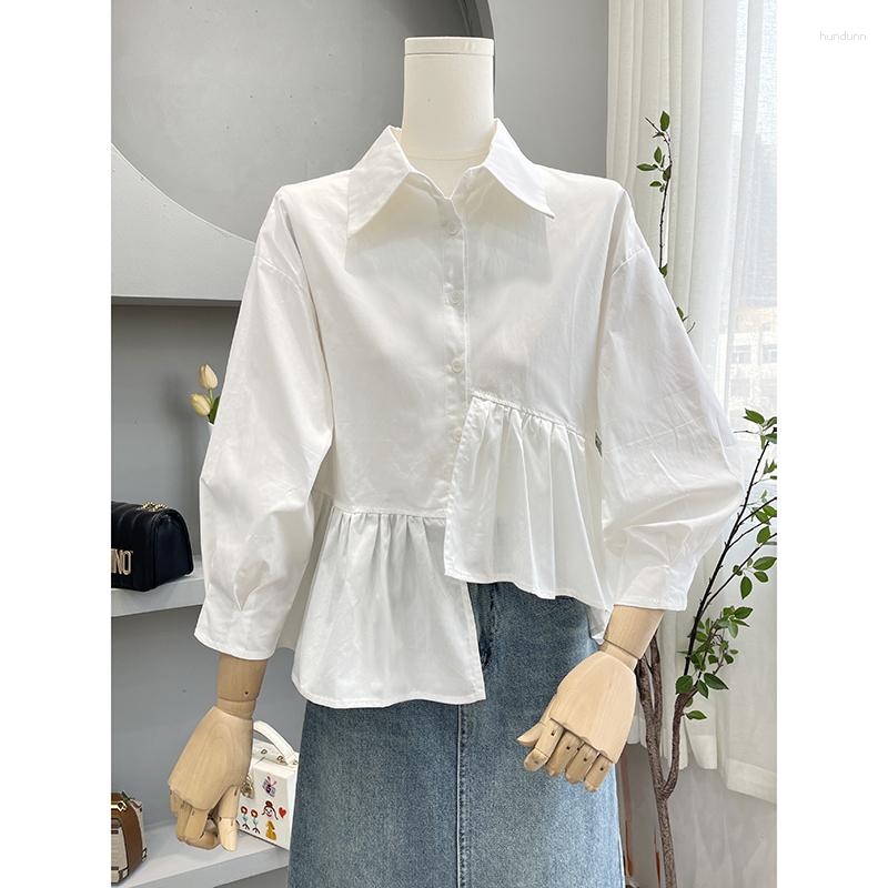 

Women' Blouses Asymmetrical White Women Shirts Summer Vintage 2023 Ruffles Lantern Sleeved Loose Elegant Office Lady Outwear Tops, White shirt