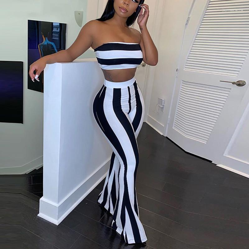 

Women' Tracksuits 2023 Women Striped 2 Piece Set Outfits Crop Top Pants Two Pieces Sets Summer Clothes For Female Sexy Women' Suit