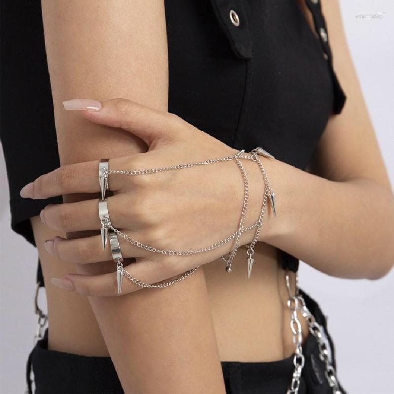 

Link Bracelets Punk Metal Chain Wrist Bracelet For Women Men Rivet Pendant Finger Couple Emo Grunge Jewelry Gifts Pulsera Mujer