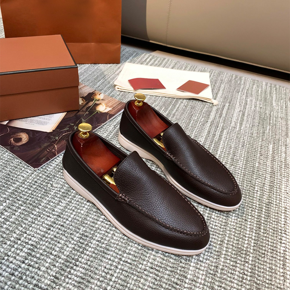 

Suede Leather Shoes for Women Flat2023 Designer Luxury Casual ShoesLP Brand Logo Mocasines Comfortable Walking Shoes, Navy blue