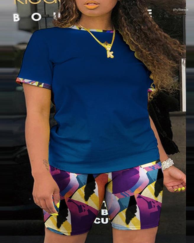 

Women's Tracksuits Tow Piece Set For Women Summer 2023 Casual Faith Melting Colors All Over Print Short Sleeve Top & Shorts Streetwear