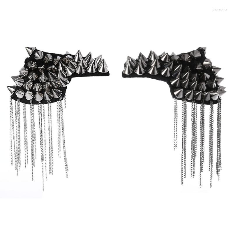 

Belts 652F Punk Gothic Tassel Stud Rivet Pin Brooch Epaulette Shoulder Mark Board Epaulet, Silver