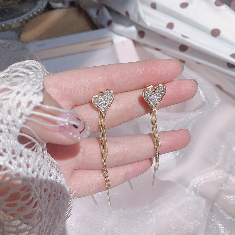 

Dangle Earrings Colorful L Heart Shape Zircon Crystal Long Tassel For Women Bridal Drop Dangling Party Wedding Jewelry Gifts