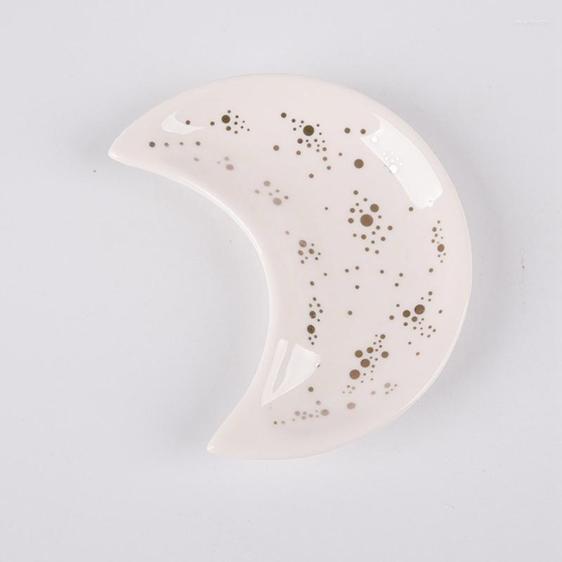 

Jewelry Pouches Ceramic Moon Shape Small Dish Earrings Necklace Ring Storage Plates Fruit Dessert Display Bowl Decoration Tray