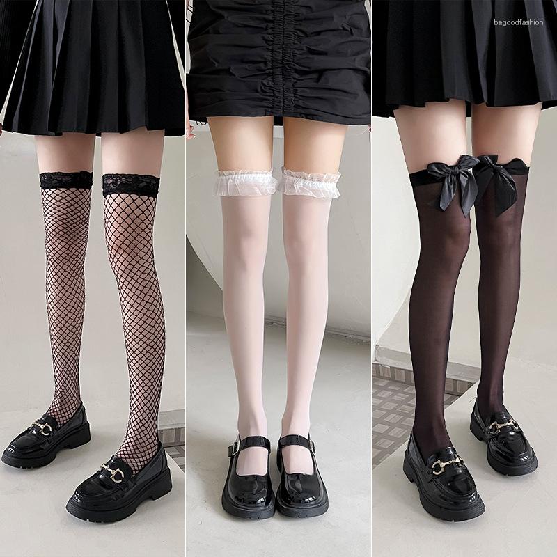 

Women Socks Women's Sexy Thigh-High Mesh Bow Stockings Cosplay Gift Long Japanese Style Soft Breathable Black White Stocking Wholesale