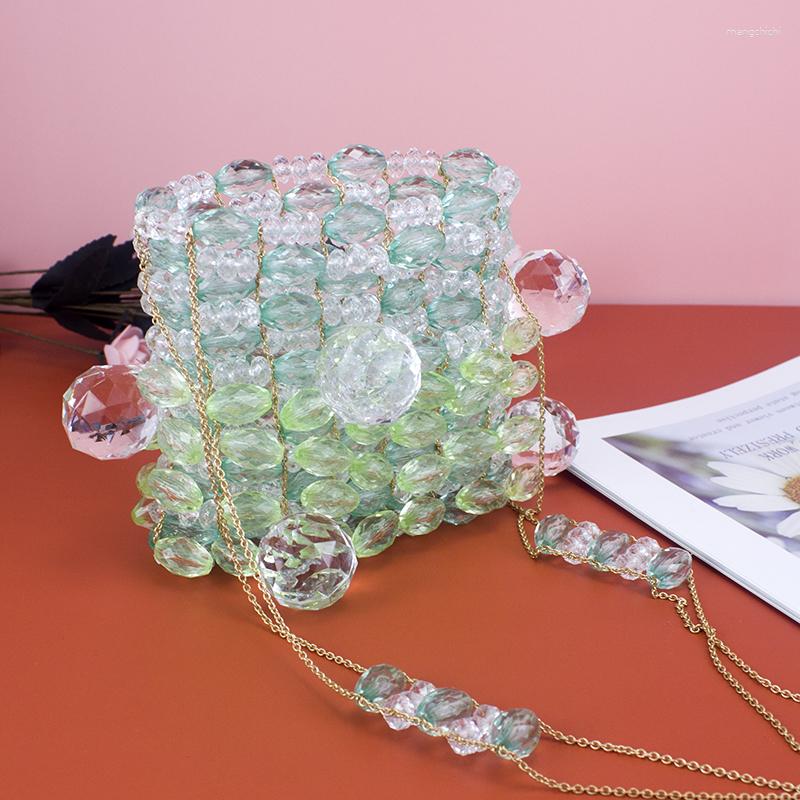 

Evening Bags Crystal Woven Summer Small Bag Hand-beaded Finished Mini Coin Purse Female Decorative Street Shooting Crossbody, Fluorescent green