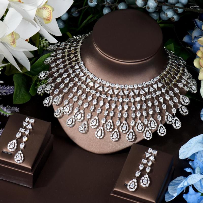 

Necklace Earrings Set HIBRIDE Luxury Gorgeous Bride Wedding For Women Full Cubic Zirconia Earring Party Accessories N-1131, Picture shown