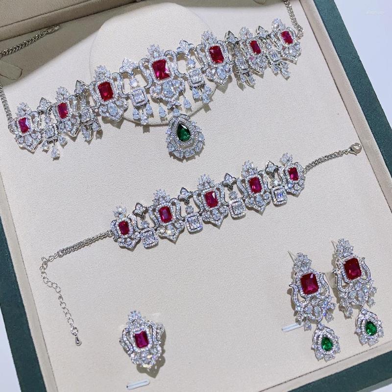 

Necklace Earrings Set TIRIM Choker For Women Cubic Zirconia Bridal DuBai Saudi Engagement Party Wedding Accessories Jewelry, Picture shown